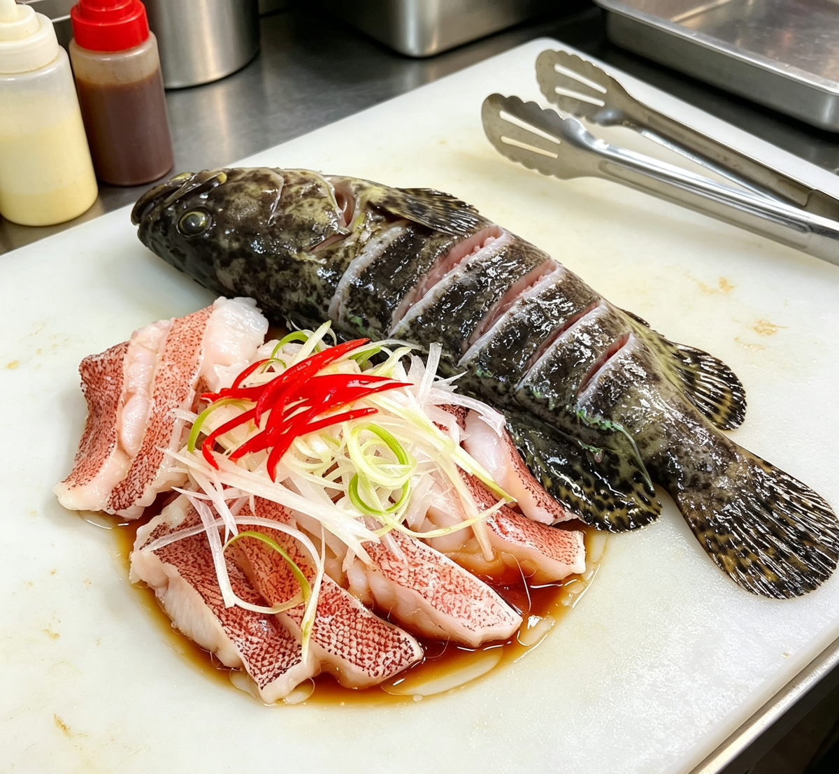 Steamed Whole Fish with Ginger and Chili Garnish